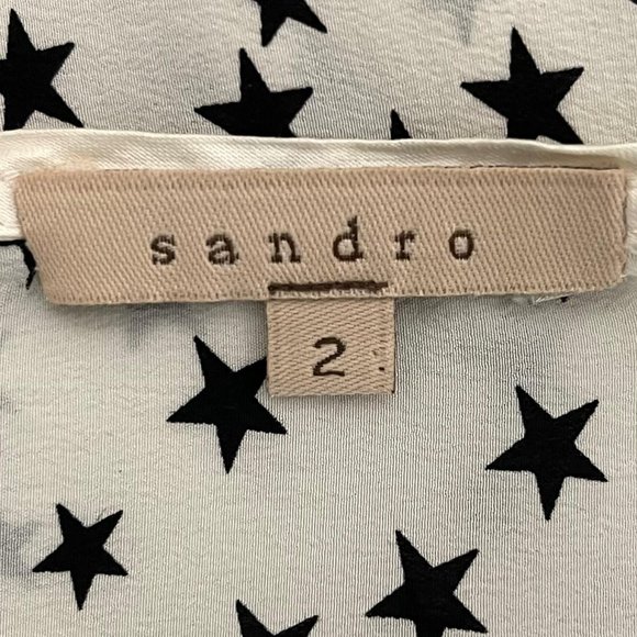 Sandro Size 2 Short Sleeve Scoop Neck Cream and Black Star Celestial Silk Blouse - Picture 6 of 8